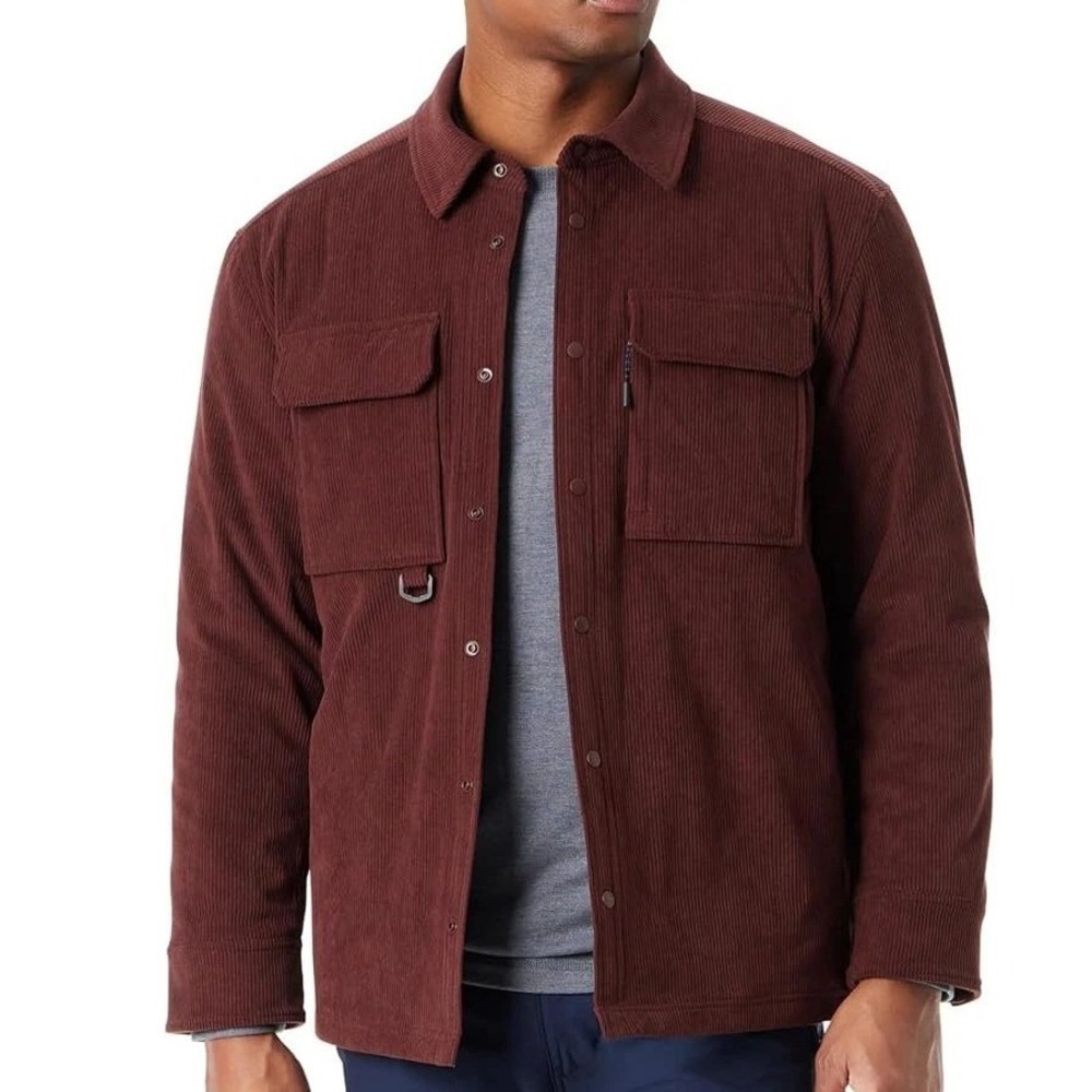 NWT Bass Outdoor Quilted Shirt Jacket Men's XXL Rum Raisin Polyester Corduroy